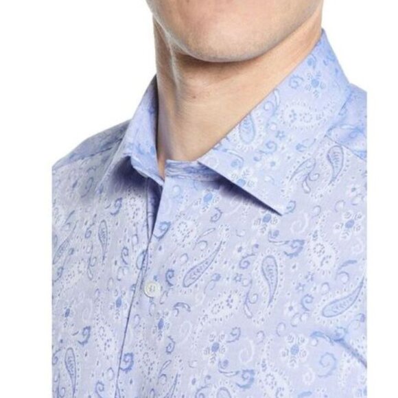 David Donahue Men's Trim Fit Paisley Floral Dress Shirt 17  32/33 Blue - Picture 4 of 9